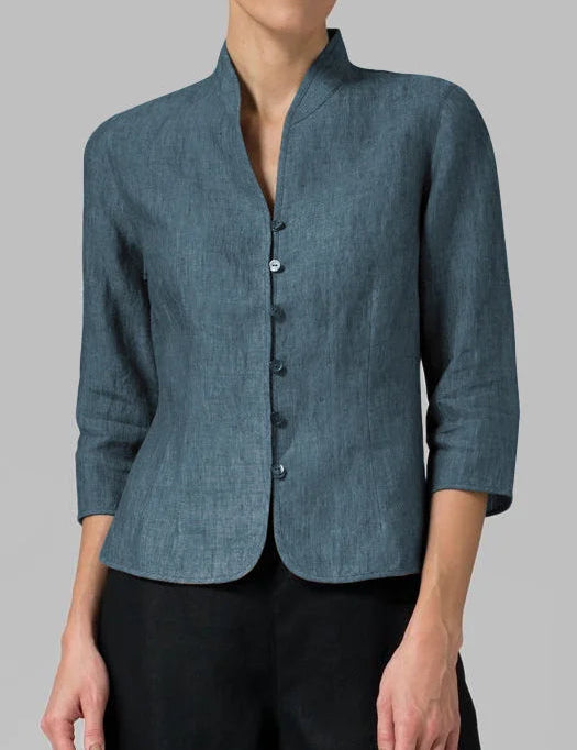 Genevieve Sinclair | Elegant Linen Button Jacket For Women