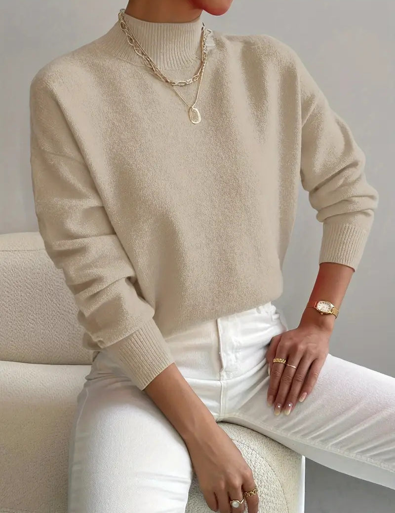 Genevieve Harding | White Ribbed Mock Neck Knit Sweater