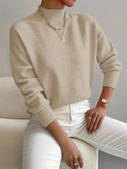 Genevieve Harding | White Ribbed Mock Neck Knit Sweater
