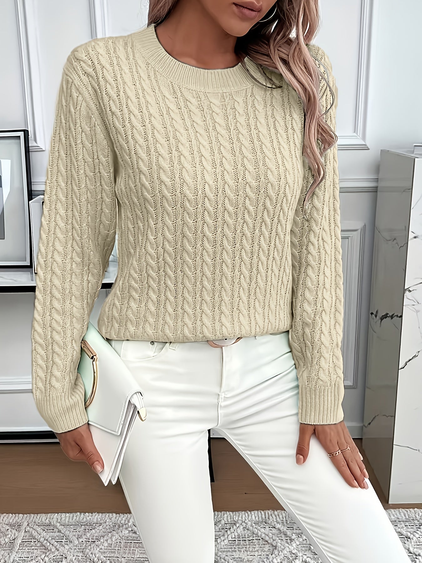 Louisa Bramley | Cable-Knit Round Neck Sweater