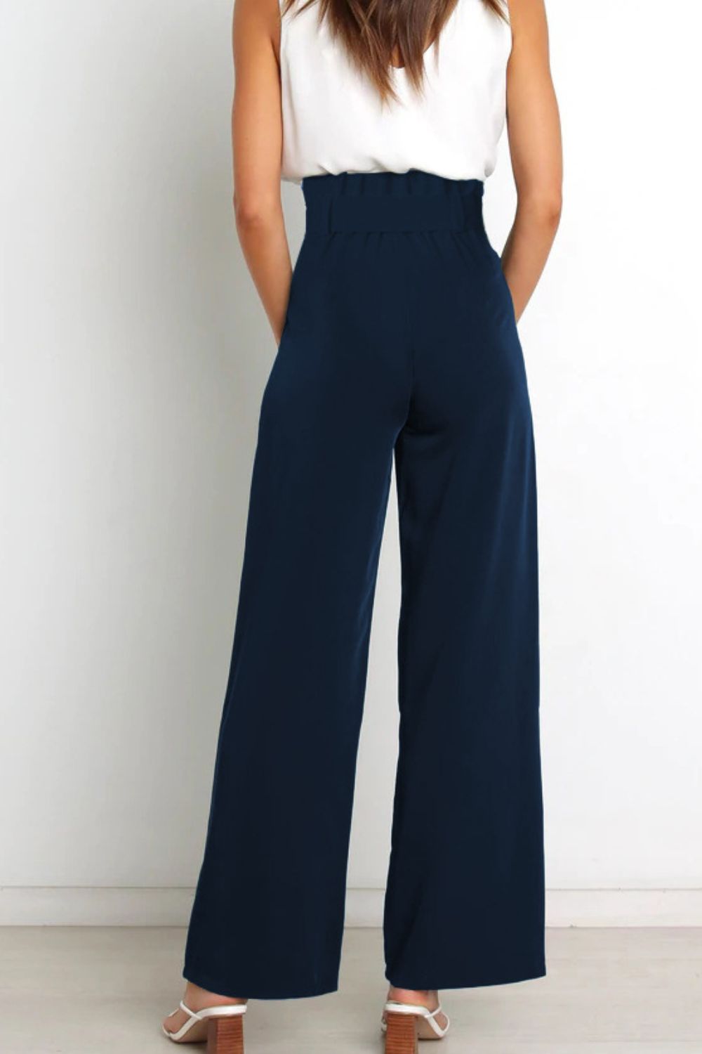 Isabelle Fontaine | Navy High Waist Paperbag Trousers with Bow Detail