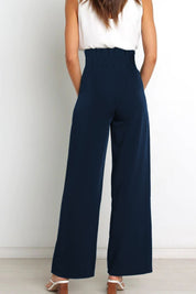 Isabelle Fontaine | Navy High Waist Paperbag Trousers with Bow Detail