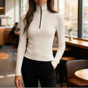 Cecily Wilson | Ribbed Knit Zip Mock Neck Top For Women