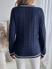 Lydia Campbell | Navy Cable Knit V-Neck Sweater
