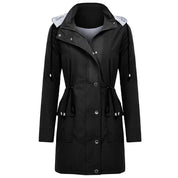 Grace Harrison | Hooded Drawstring Raincoat in Black, Khaki & Navy