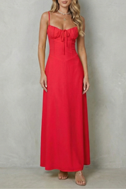 Elspeth Fairwood | Butter Yellow Corset Maxi Dress with Ruched Tie Bust