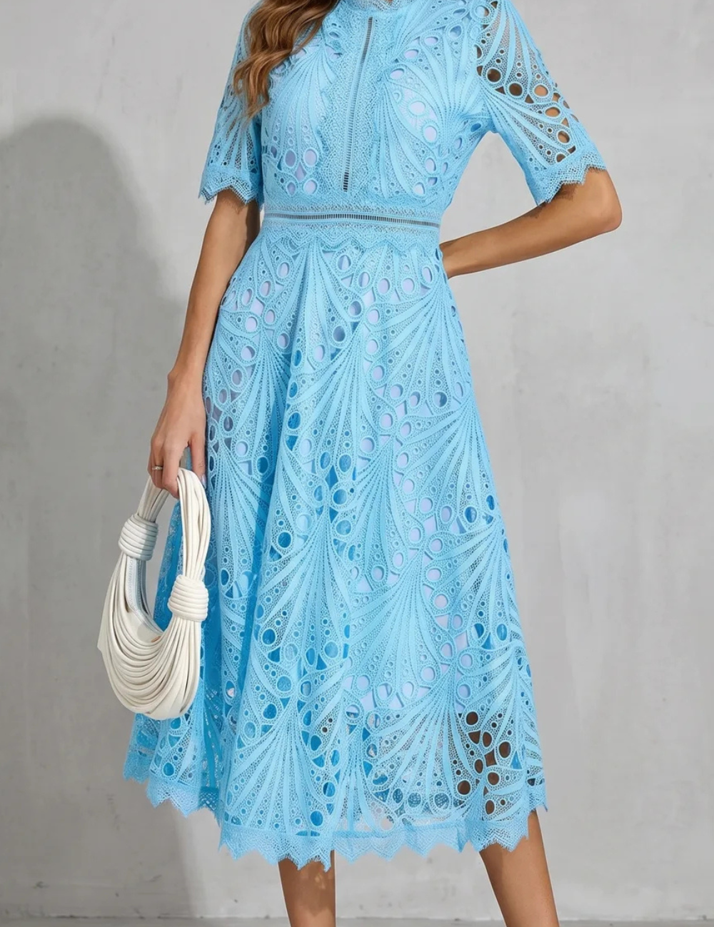 Cecily Hartwood | Hot Pink Lace High-Neck Midi Dress