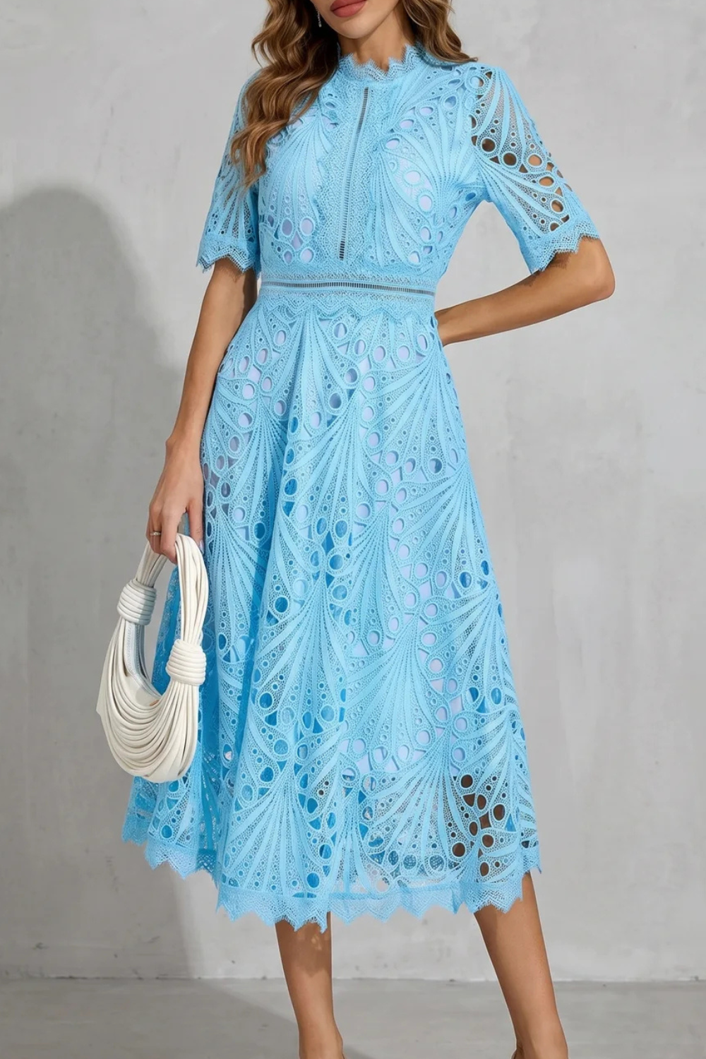 Cecily Hartwood | Hot Pink Lace High-Neck Midi Dress