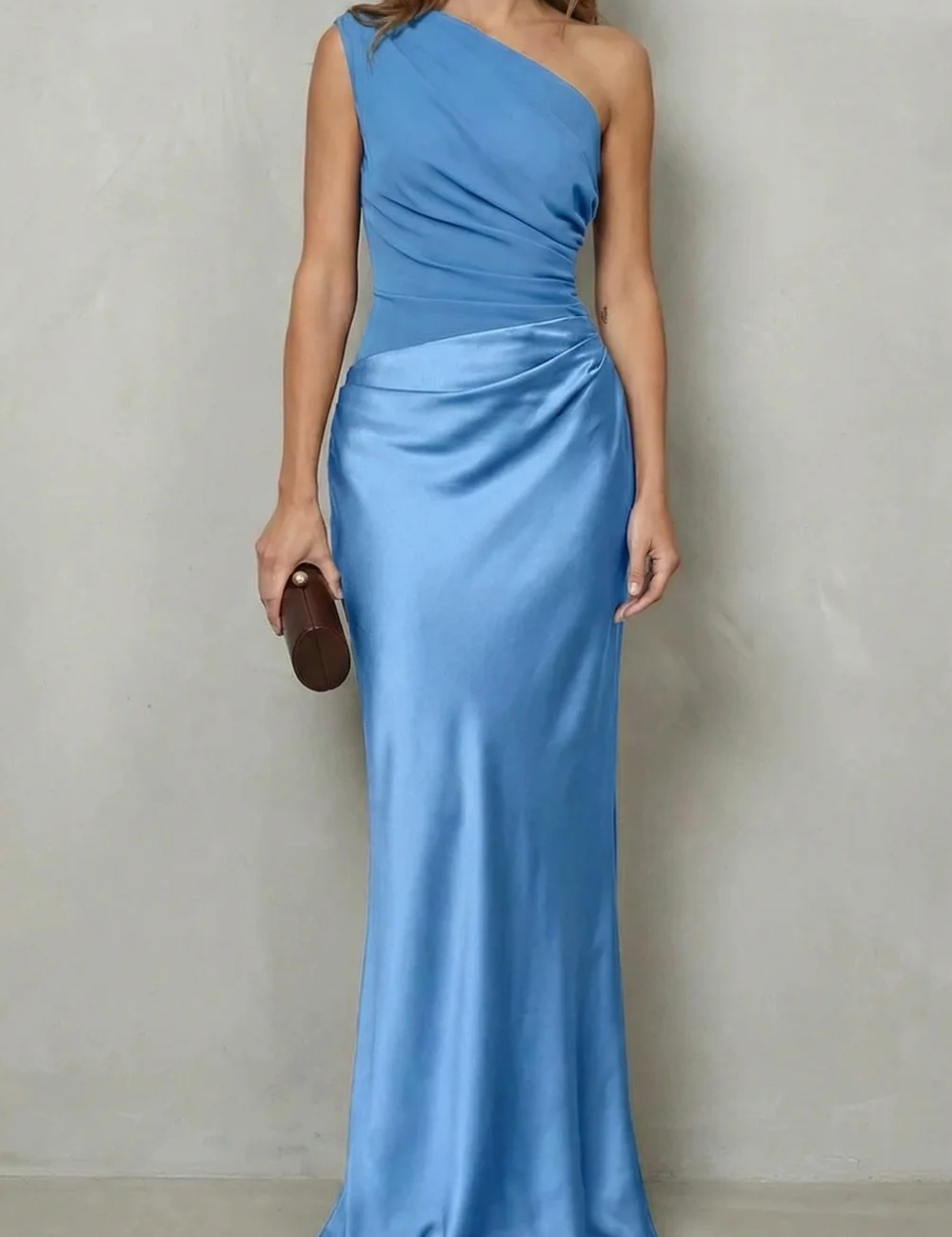 Penelope Scott | One-Shoulder Satin Maxi Dress in Chocolate Brown