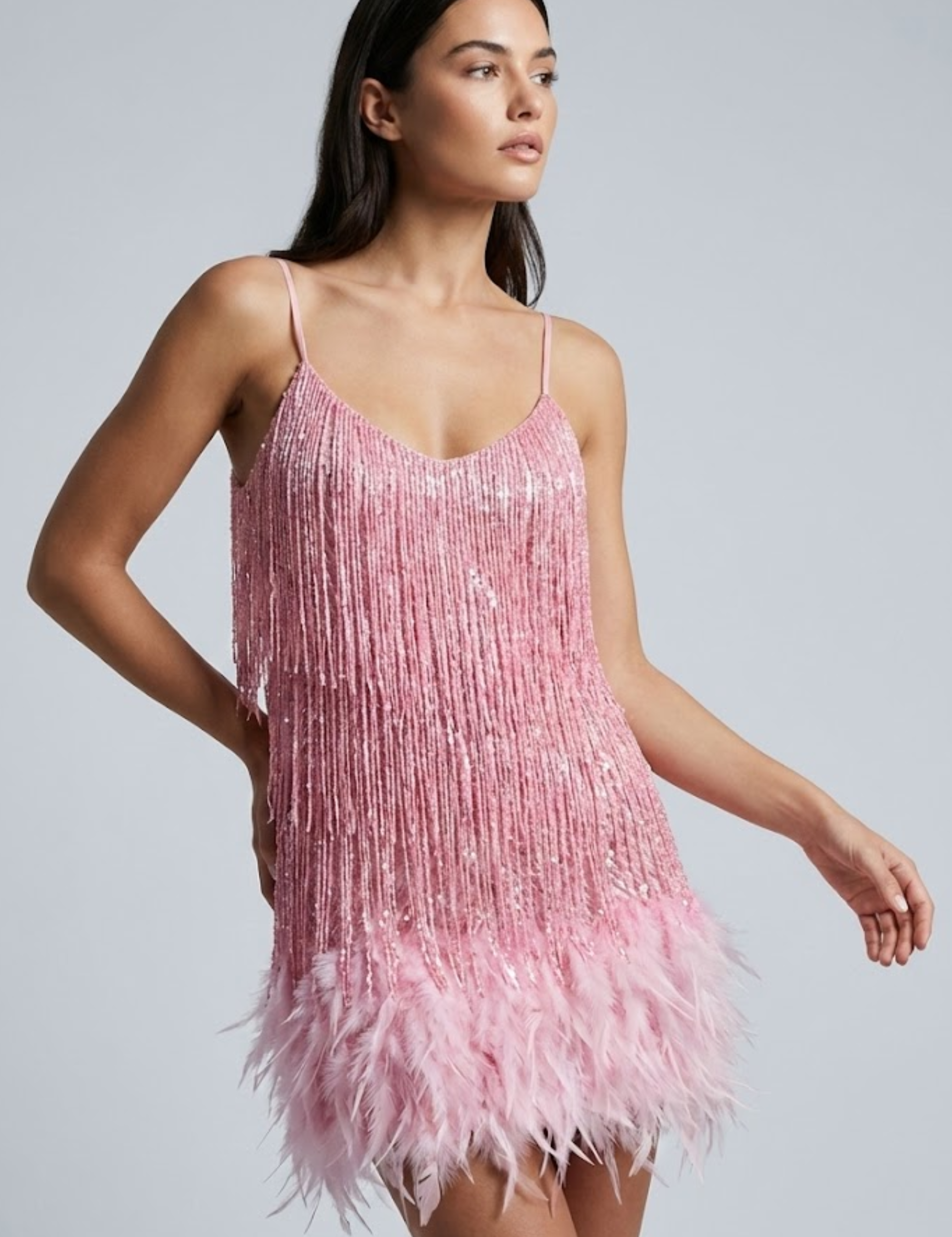 Phoebe Harrison | Emerald Sequin Feather Trim Mini Dress