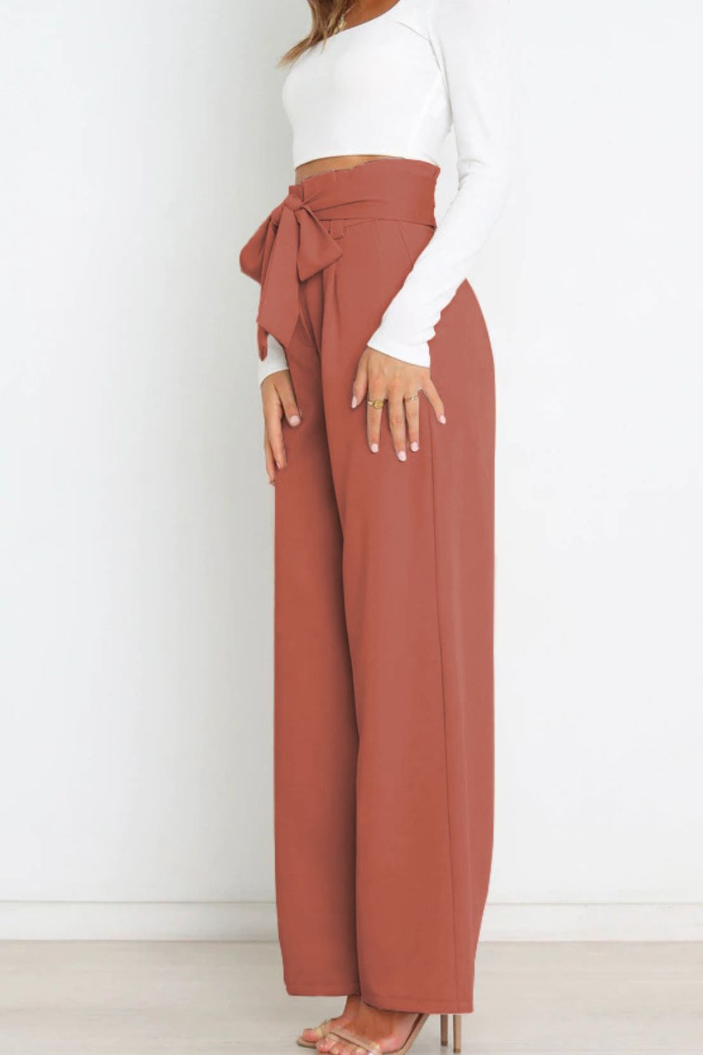 Isabelle Fontaine | Navy High Waist Paperbag Trousers with Bow Detail
