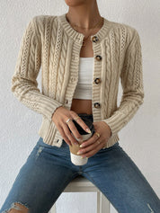 Clementine Ashford | Grey Cable Knit Button-Front Cardigan