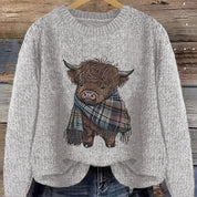 Rosamund Hartley | Pull en grosse maille à imprimé vache des Highlands