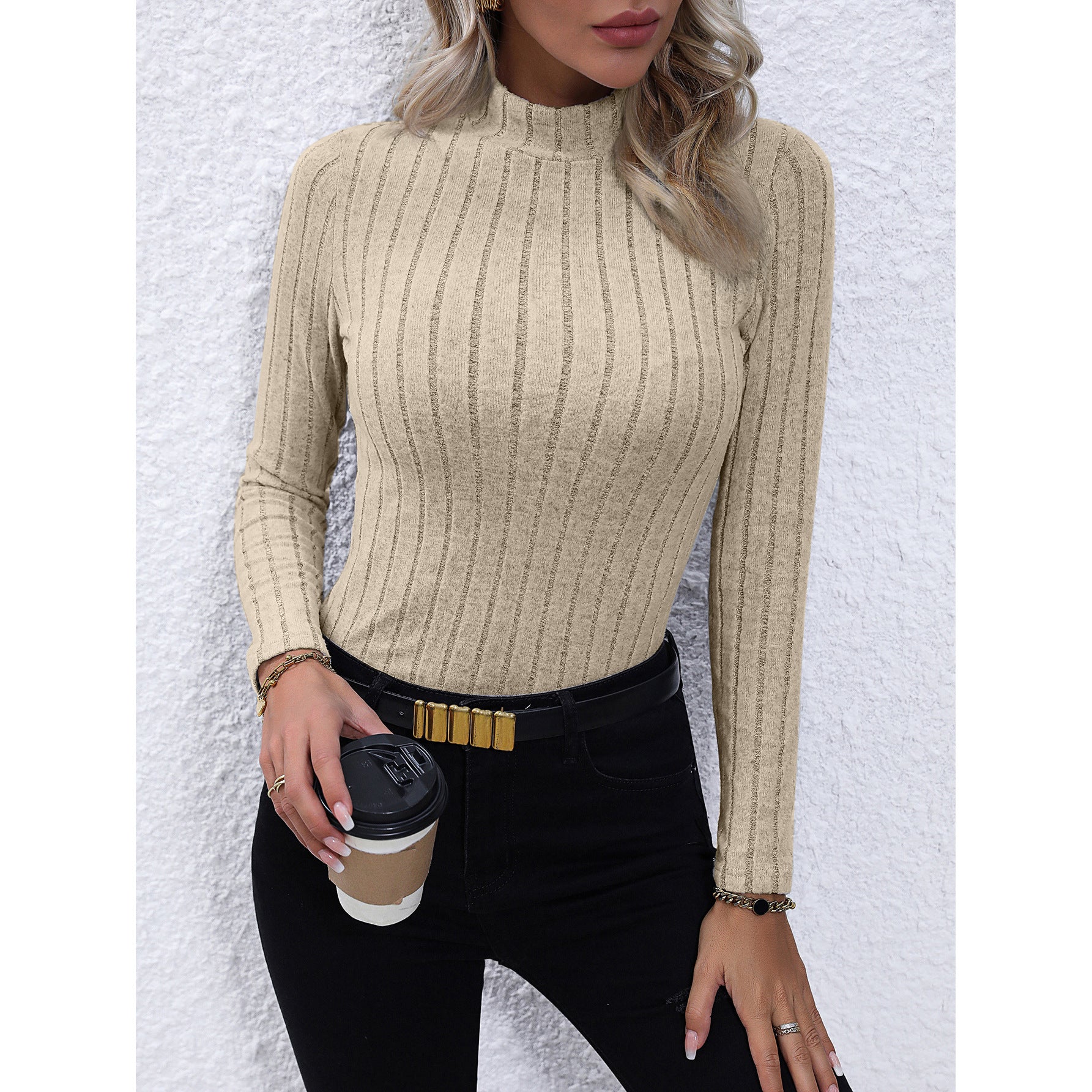 Isla Bennett | Ribbed Mock Neck Long Sleeve Knit Top