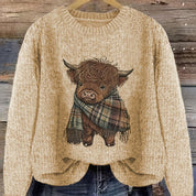 Rosamund Hartley | Pull en grosse maille à imprimé vache des Highlands