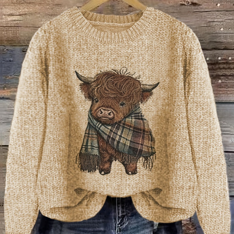 Rosamund Hartley | Pull en grosse maille à imprimé vache des Highlands