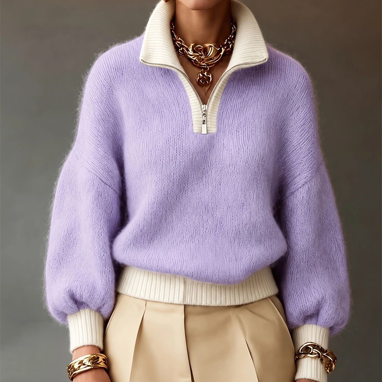 Sophia Pemberton | Lilac Quarter-Zip Knit Jumper