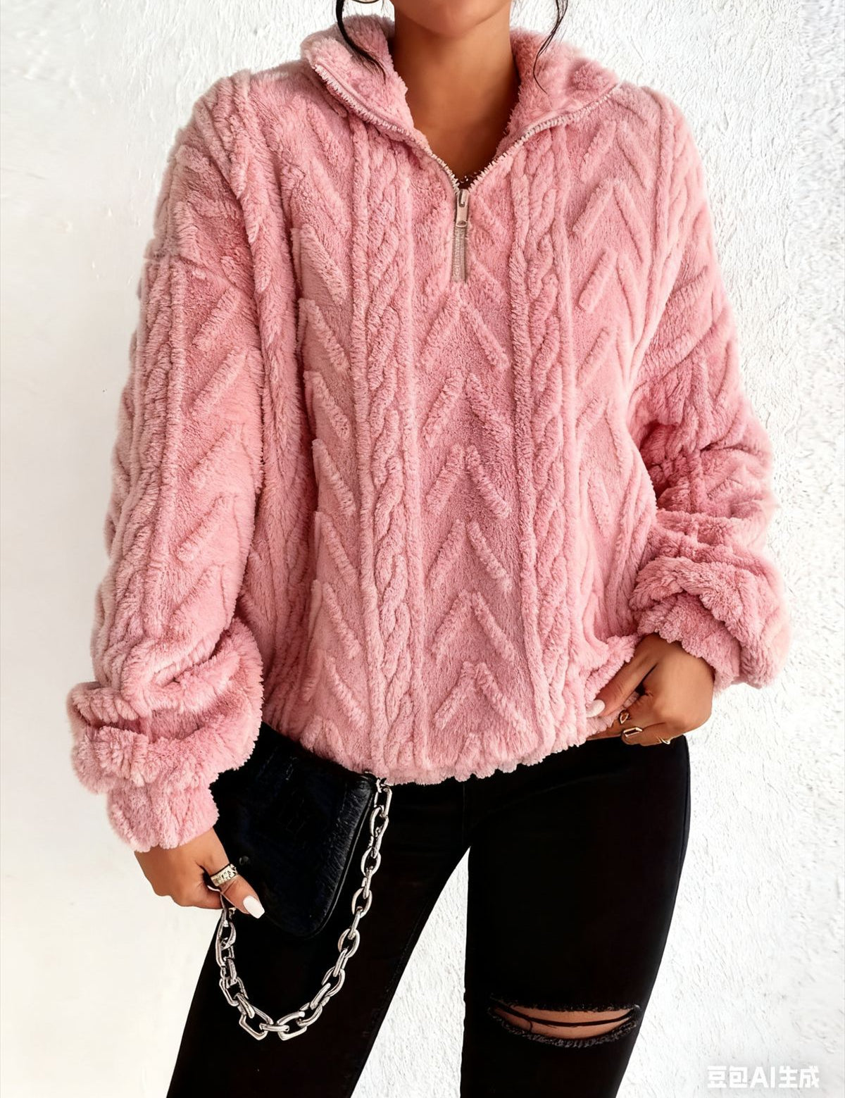 Rosie Kerr | Pull en polaire torsadée à demi-zip