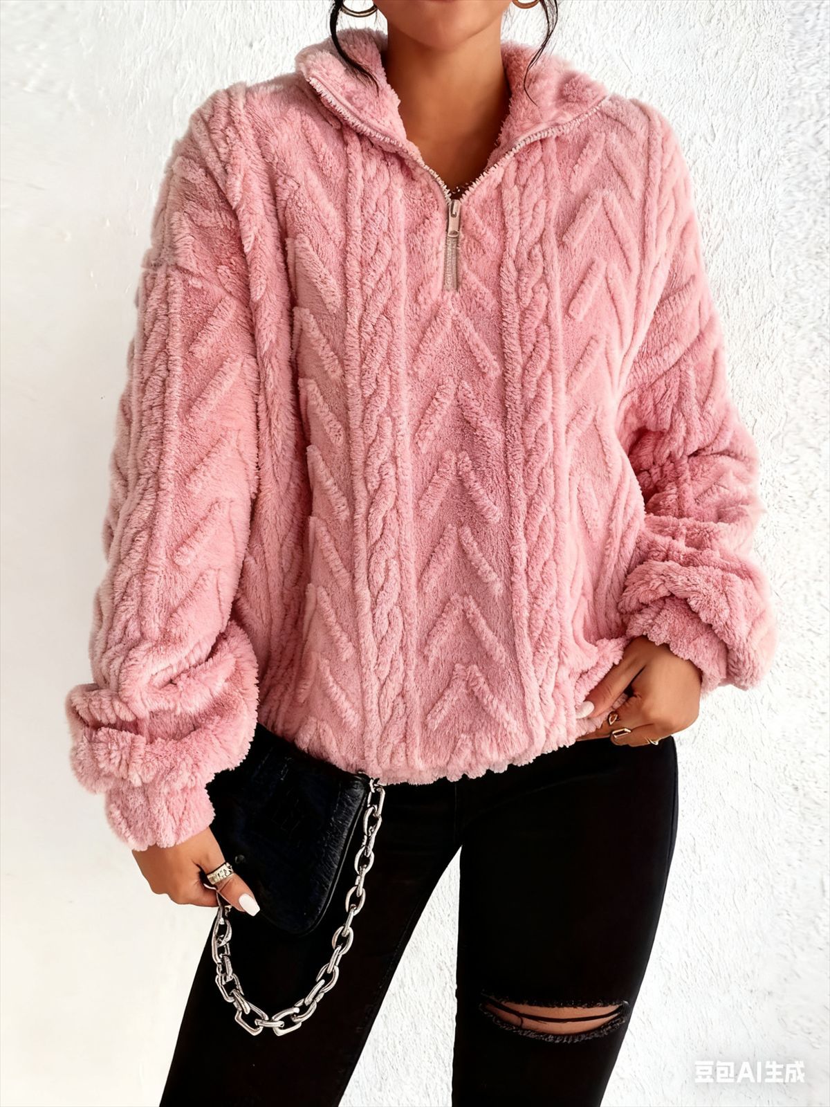 Rosie Kerr | Cable Knit Fleece Half-Zip Pullover