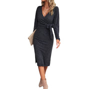 Grace Edwards | V-Neck Knit Wrap Midi Dress For Women