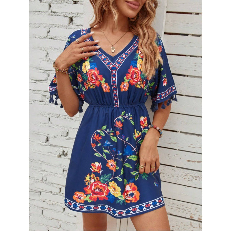 Clara Beaumont | Floral Boho Mini Dress For Women