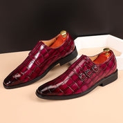 Arthur Thompson | Chaussures noires à triple bride monastique, effet croco