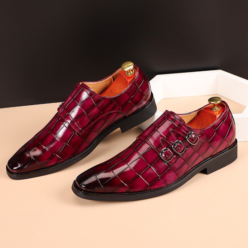Arthur Thompson | Chaussures noires à triple bride monastique, effet croco