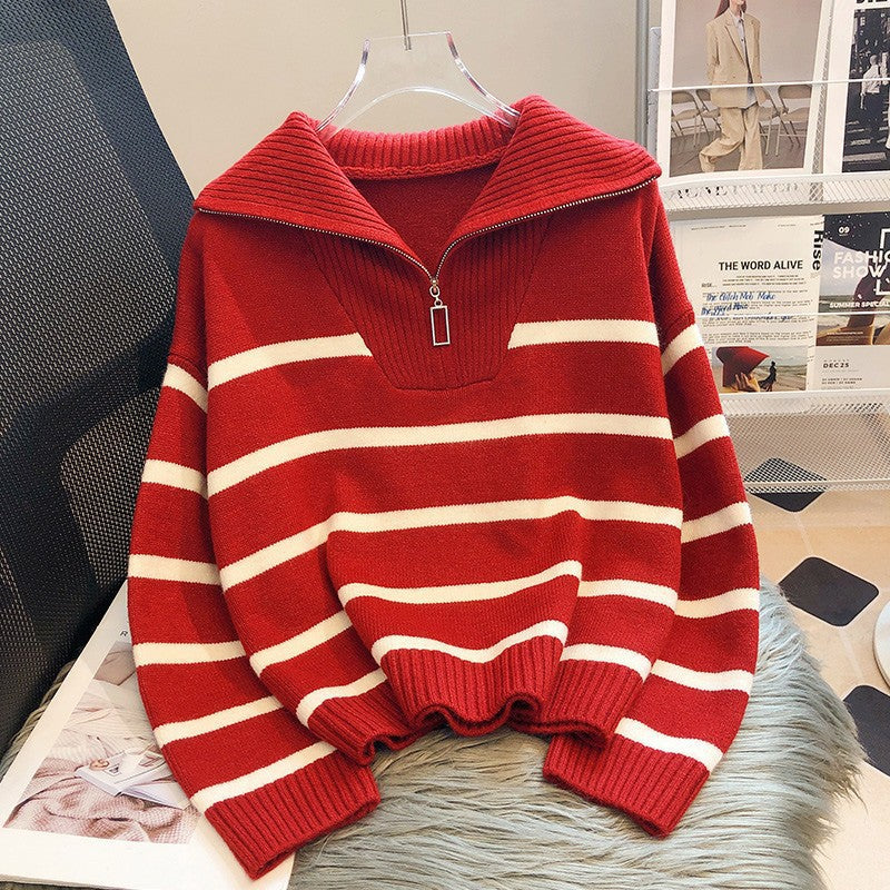Georgina Baker | Oversized Striped Half-Zip Knit Sweater