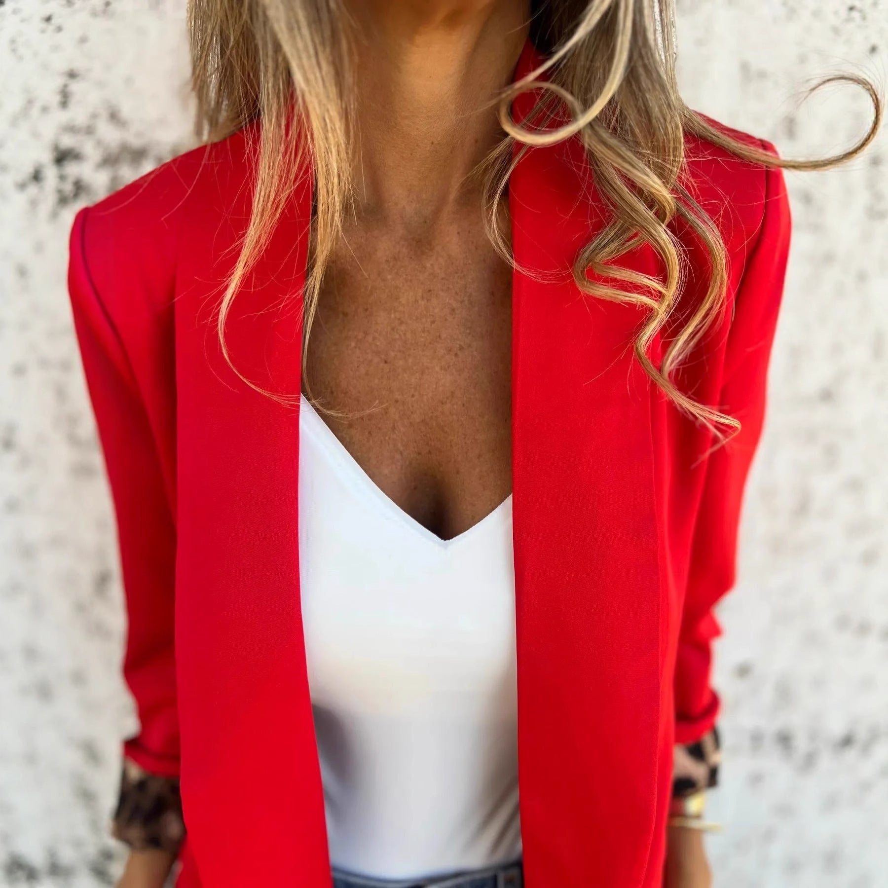 Rebecca Ashcroft | Red Leopard-Trim Blazer