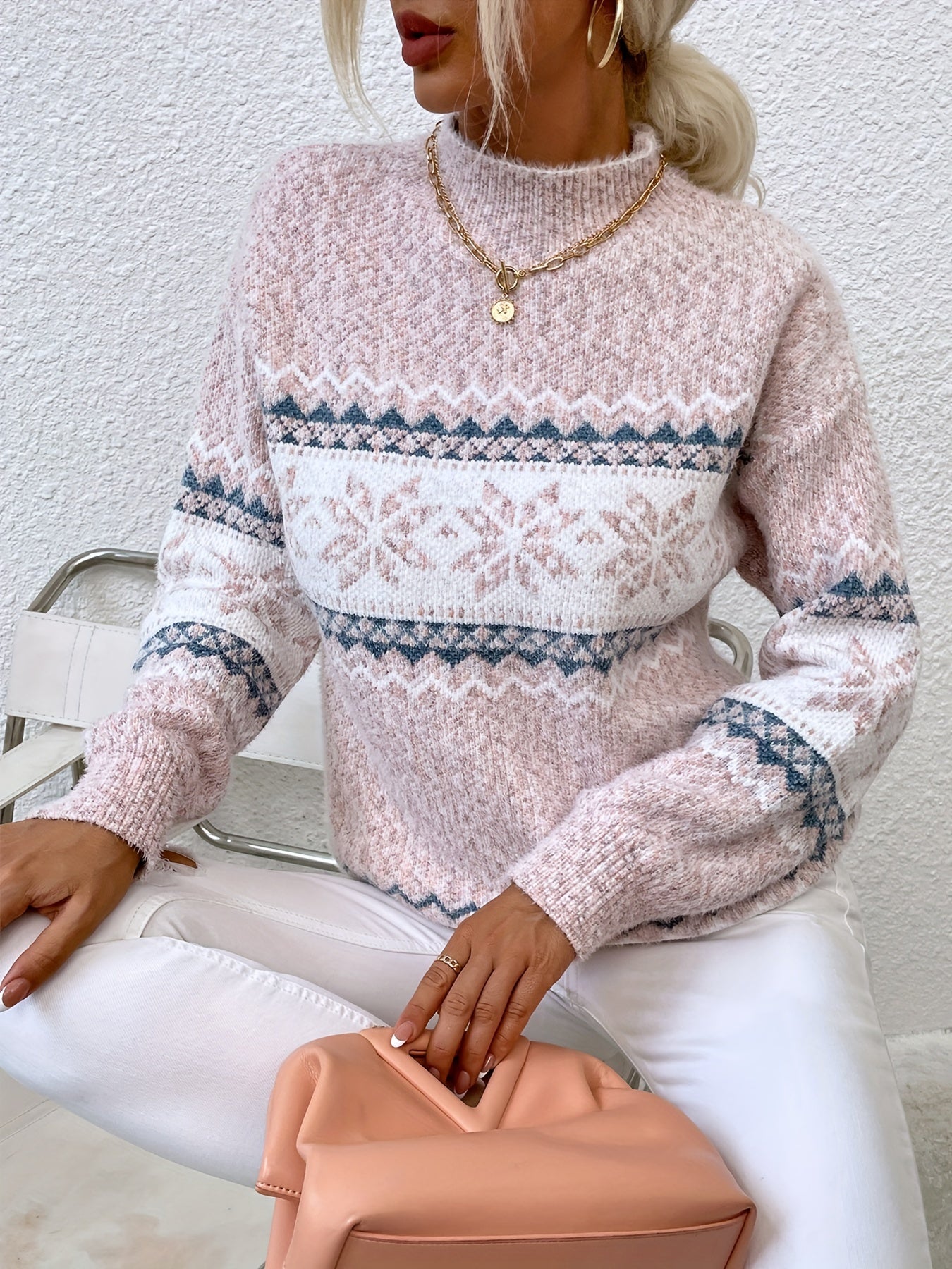 Bridget Faulkner | Cozy Snowflake Mock-Neck Sweater