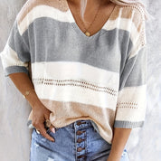 Freya Wood | Relaxed Colour-Block V-Neck Knit Top