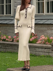 Beatrice Sutcliffe | Ribbed Knit Collared Midi Dress