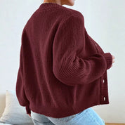 Orla Brown | Green Ribbed Knit Button-Front Cardigan