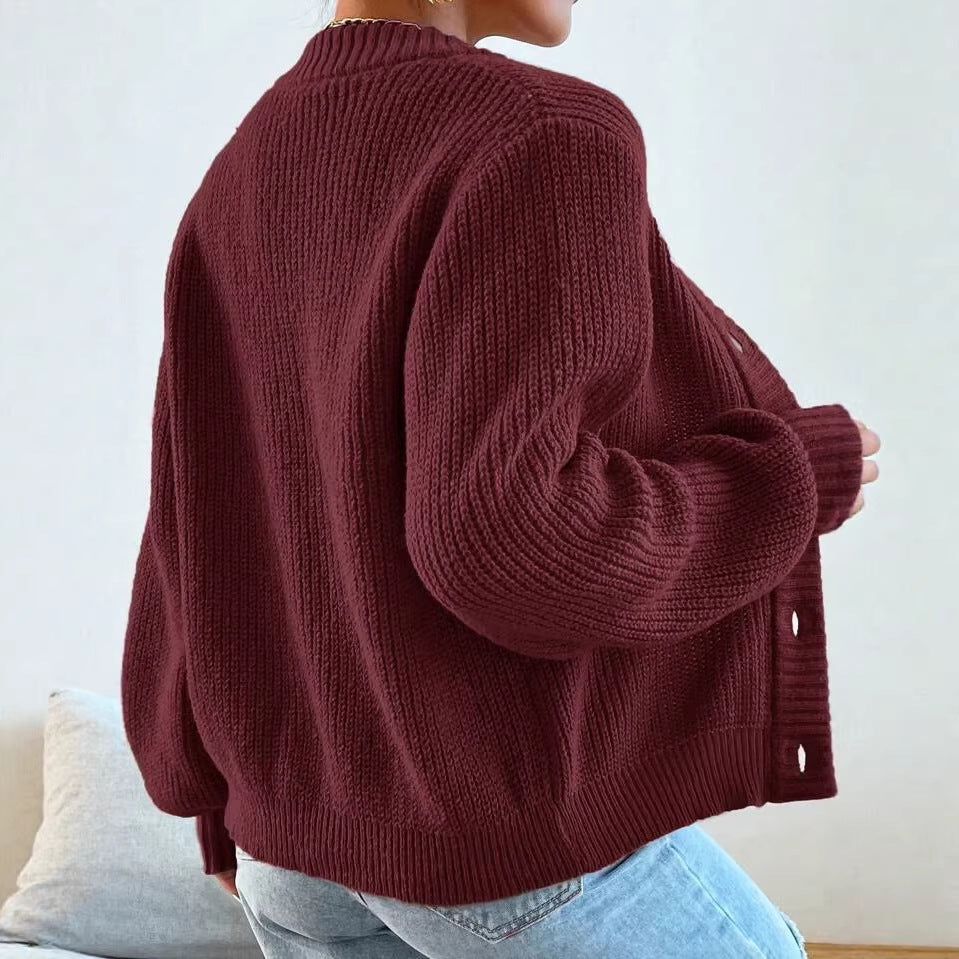 Orla Brown | Green Ribbed Knit Button-Front Cardigan
