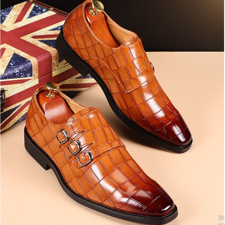 Arthur Thompson | Chaussures noires à triple bride monastique, effet croco