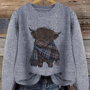 Rosamund Hartley | Pull en grosse maille à imprimé vache des Highlands