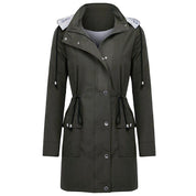 Grace Harrison | Hooded Drawstring Raincoat in Black, Khaki & Navy