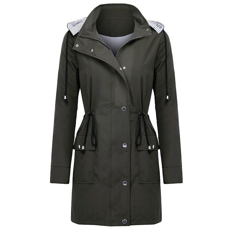 Grace Harrison | Hooded Drawstring Raincoat in Black, Khaki & Navy