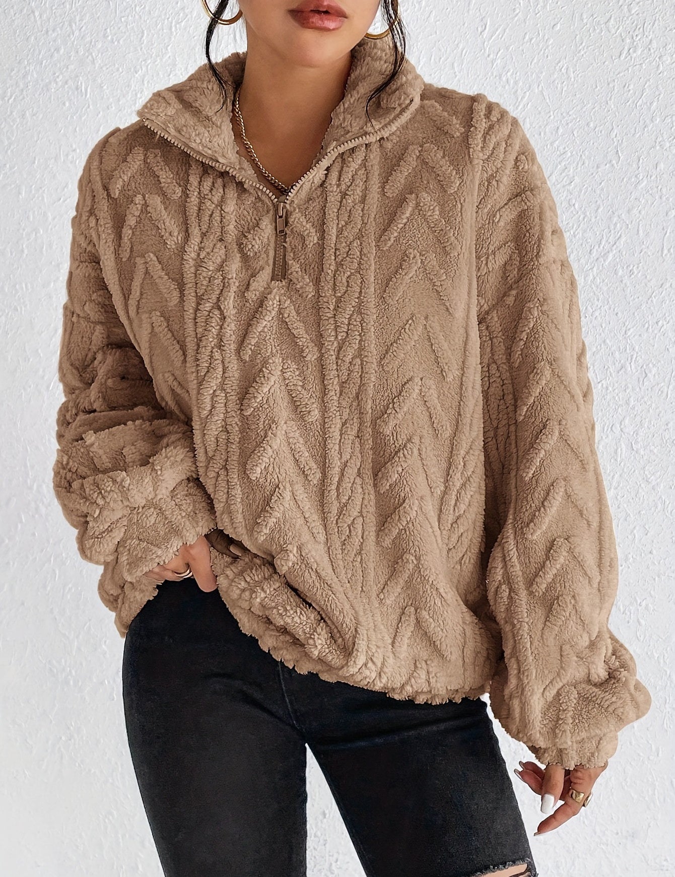 Rosie Kerr | Pull en polaire torsadée à demi-zip