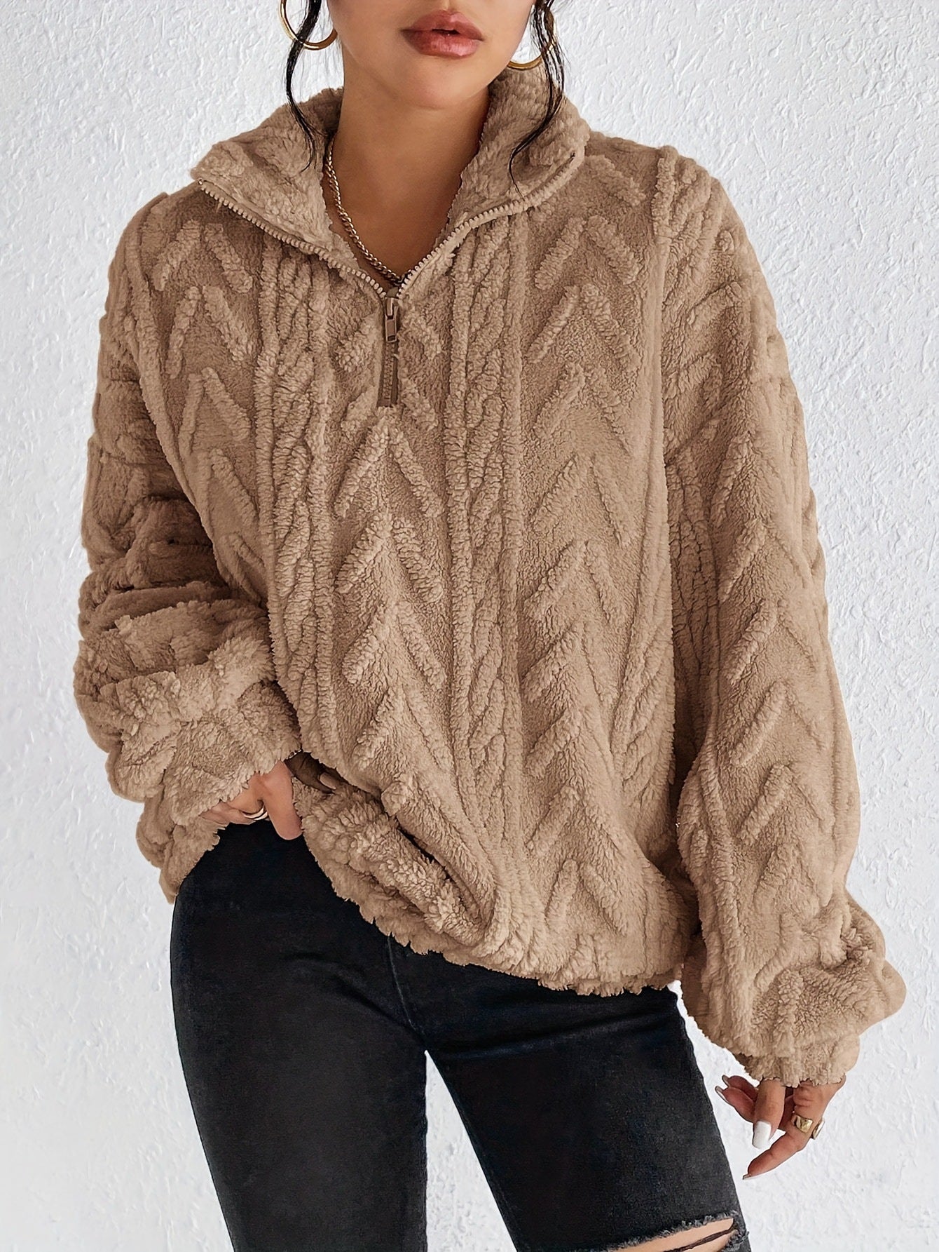 Rosie Kerr | Cable Knit Fleece Half-Zip Pullover