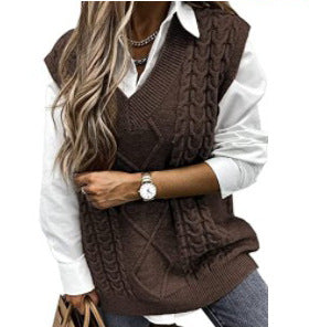 Florence Griffiths | Navy Cable Knit V-Neck Sweater Vest