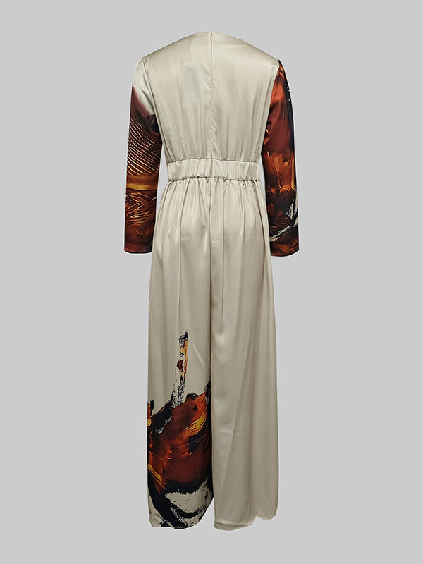 Sandra Littleton | Abstract Print Deep V-Neck Jumpsuit For Women