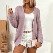 Lydia Robinson | Purple Ribbed Knit Open-Front Cardigan