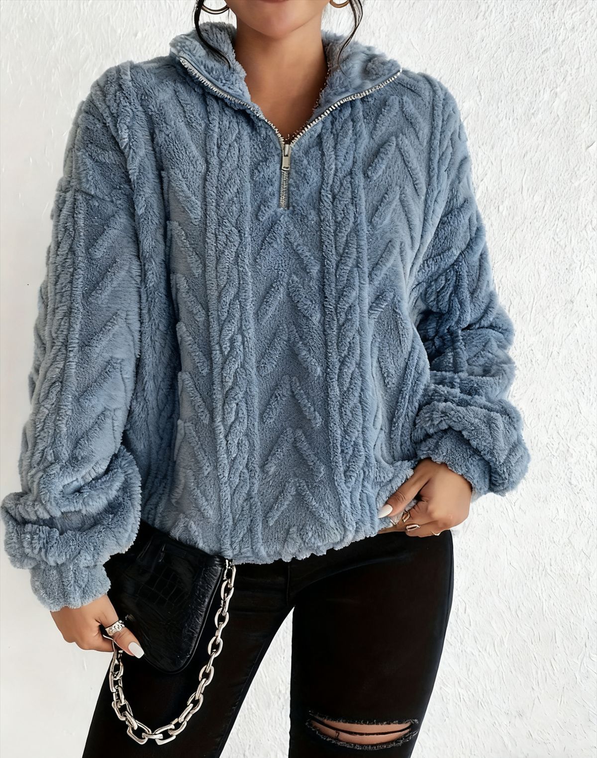 Rosie Kerr | Cable Knit Fleece Half-Zip Pullover