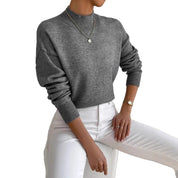 Genevieve Harding | White Ribbed Mock Neck Knit Sweater