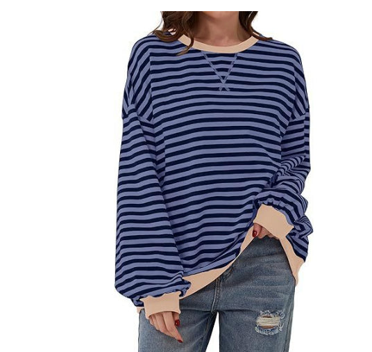 Millicent Turner | Striped Oversized Round Neck Sweatshirt