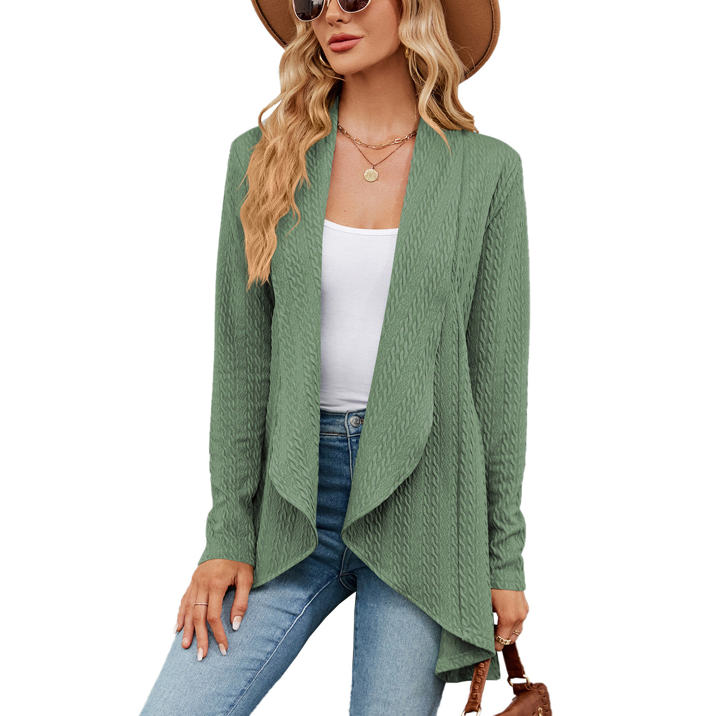 Felicity Wood | Draped Cable-Knit Open Cardigan
