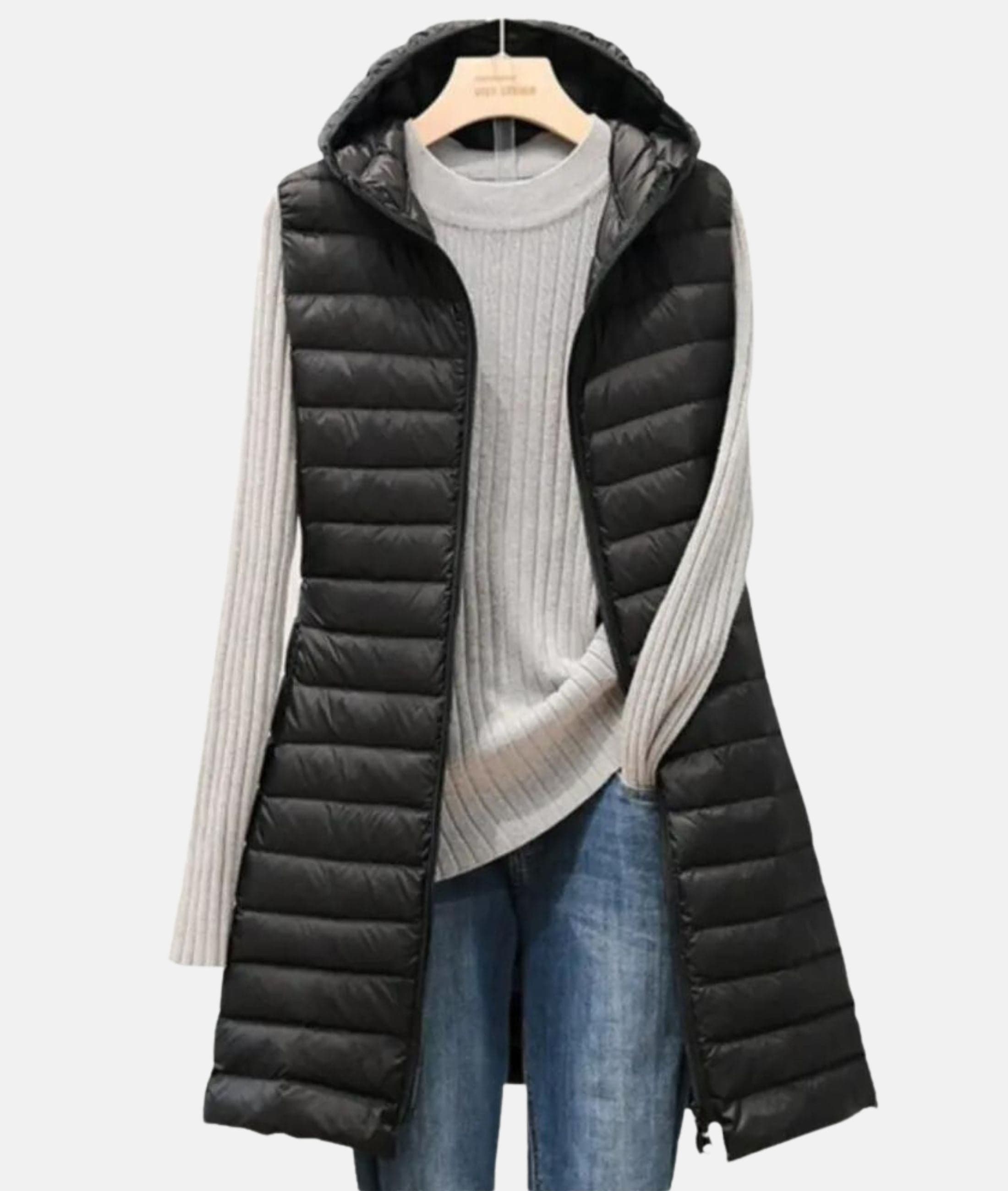 Phoebe Edwards | Navy Quilted Longline Hooded Gilet