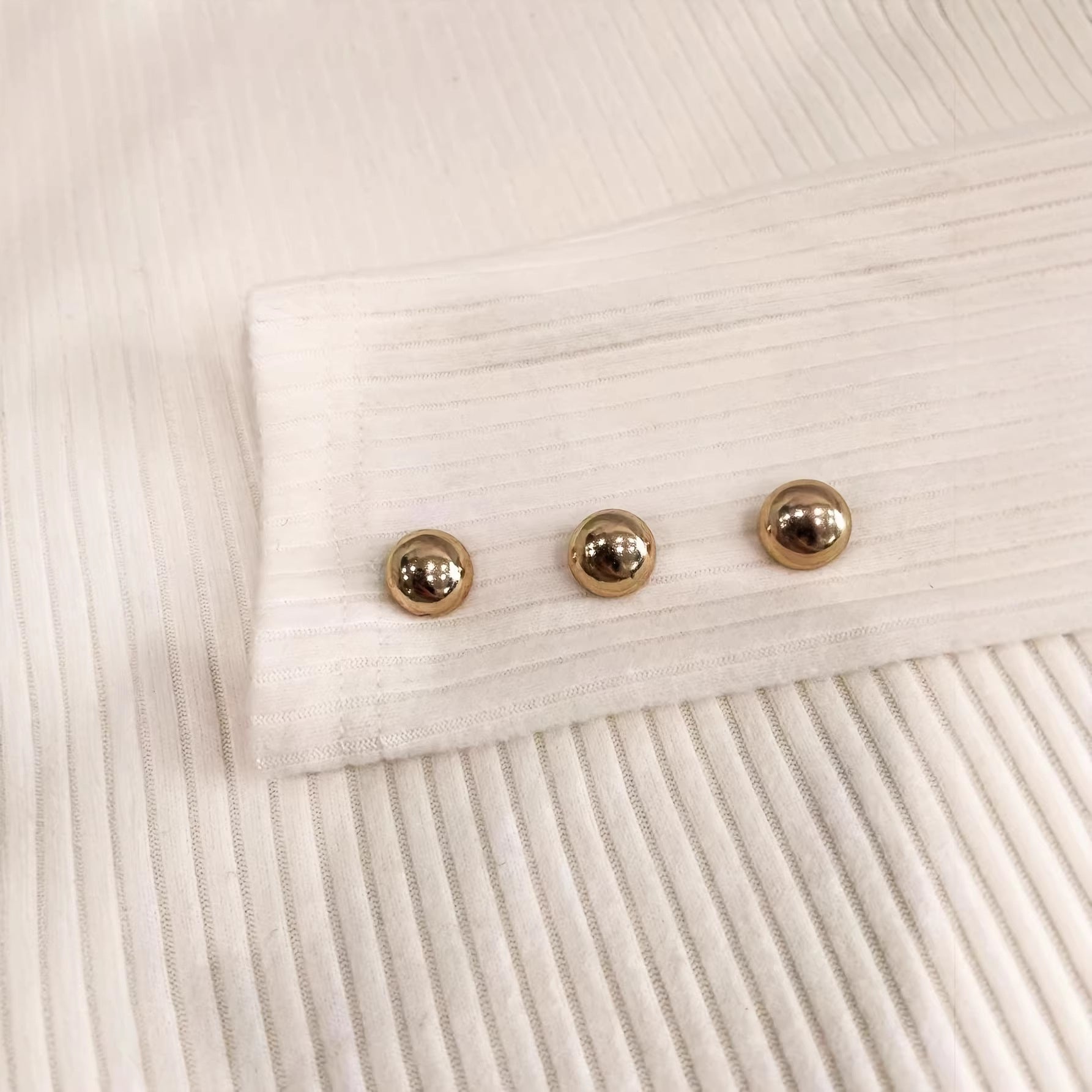 Imogen Clarke | Ribbed Knit Button-Cuff Sweater