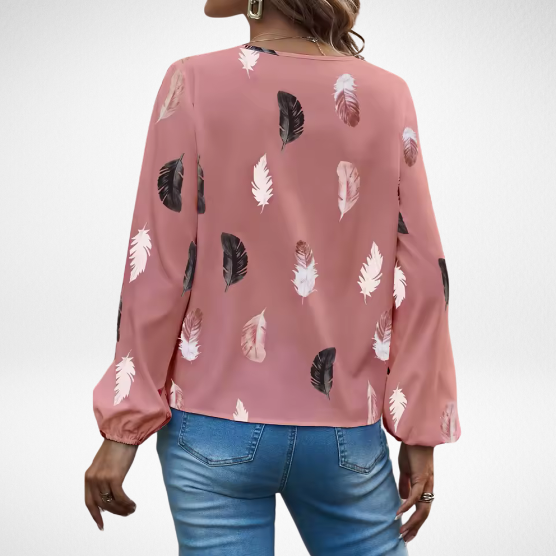Rhiannon Blackwood | Feather Print Blouse With Balloon Sleeves
